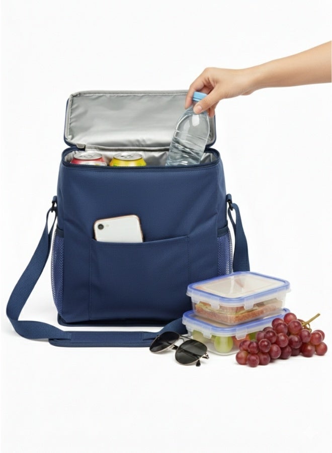 هابي هوم حقيبة تبريد معزولة بسعة 16 لتر – حقيبة غداء حرارية من مادة الجينز مع بطانة ألمنيوم لحفظ الطعام والمشروبات، حقيبة تبريد خفيفة وعملية مع مقبض، مثالية للنزهات، السفر، التسوق، المدرسة أو الأنشطة الخارجية، تحافظ على وجباتك ومشروباتك باردة، حقيبة حرارية أنيقة - Image 2